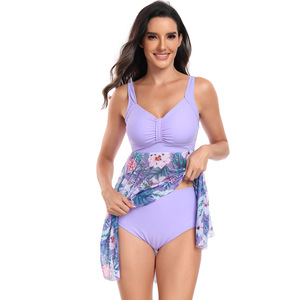 Traje de baño de dos piezas para mujer, falda estampada con cuello pronunciado, traje de baño de talla grande para nadar y deportes acuáticos - Product Image 3