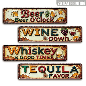 Panneau Métallique Long Vintage pour Bar, Décoration Murale Graphique Bière Vin Whisky <span class=keywords><strong>Tequila</strong></span> pour Bar à Domicile et Cave des Hommes - Product Image 1