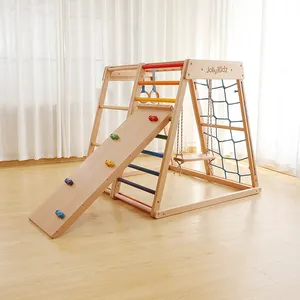 공장 저렴한 천연 나무 체육관 장난감 등산 삼각형 세트 어린이를위한 실내 놀이터 세트
