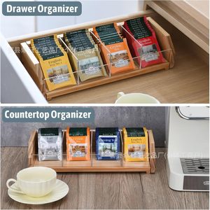 Bamboo Wood <b>Tea</b> Bag Storage <b>Box</b> Acrylic Handle Wooden Organizer For Office Desk Rectangle Minimalist Style - Product Image 4