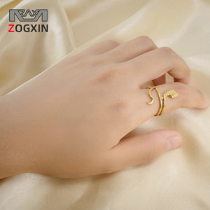 Zogxin Snake Pattern <b>Ring</b> 18K Gold Plated <b>Titanium</b> Steel Animal Design For Women Fashion Jewelry Gift - Product Image 1