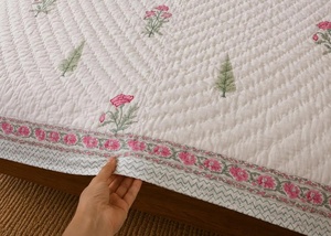 Unique Hand Block Printed Floral Cotton <b>Quilt</b> Jaipuri Razai Reversible Boho Indian <b>Bedding</b> King Size Handmade Comforter - Product Image 3