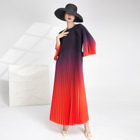 Robe plissée de haute qualité, ceinture lâche à la taille, style décontracté pour femmes européennes et américaines, robe imprimée dégradée de couleur