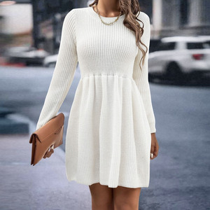 2024 autunno/inverno vendita calda da donna abito tinta unita a maglia a maniche lunghe abito maglione Casual da donna OEM - Product Image 2
