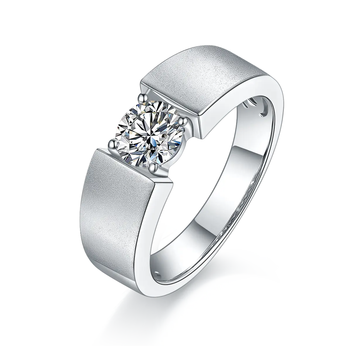 Custom white gold plated S925 silver jewelry VVS Moissanite circular D Color 1.0ct High Quality Simplicity Mens diamond Ring