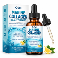Gouttes de collagène marin naturel avec vitamine C et acide hyaluronique pour la beauté des cheveux, de la peau et des ongles, beauté de l'intérieur, OEM ODM, approvisionnement en gros