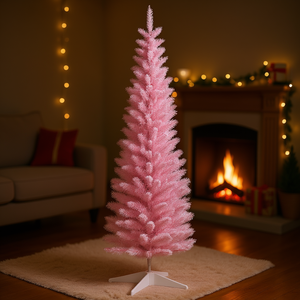 ต้นคริสต์มาสประดิษฐ์สีชมพู 7 ฟุต รูปทรงดินสอ น้ำหนักเบา ตกแต่งภายในบ้าน พร้อมฐานตั้ง ไม่รวมไฟ - Product Image 2