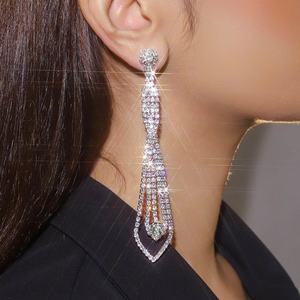 European American Style Classical Tassel <b>Earrings</b> Long Rhinestone Full Diamond <b>Fashion</b> <b>Chandelier</b> for Nightclub Formal Party - Product Image 2