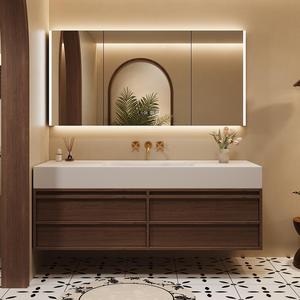 Meuble-lavabo de salle de bain flottant moderne avec lavabo et miroir LED intégré, lavabo intégré pour appartement - Product Image 5