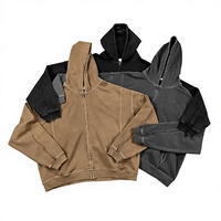 Yali Heavy Batik Wash Water Solid Cotton Loose Hooded Sweater Men's American Style Lazy Bite Dye Zipper Cardigan Jacket