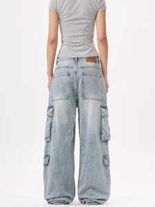 Pantalon cargo en jean ample et décontracté bleu clair pour homme, qualité supérieure, faible MOQ, directement de l'usine de Guangzhou, style urbain uni et tendance - Product Image 5