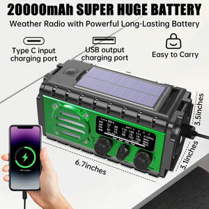 <span class=keywords><strong>Radio</strong></span> Météo d'Urgence Rechargeable 20000 mAh avec <span class=keywords><strong>FM</strong></span>, Chargement Solaire et Manivelle, Alarme SOS et Lampe de Poche - Product Image 5
