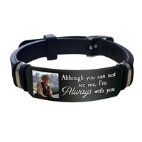 Bracelet en acier inoxydable et silicone gravé photo à haute réduction - Cadeau commémoratif personnalisé - Image et texte gravés au laser