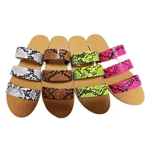 Sandalias de cuero con estampado de serpiente para mujer, zapatos de verano, Sandales en marrón