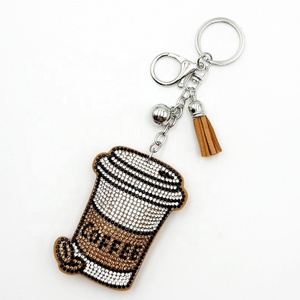 Vintage Bling Coffee Cup Keychain European Style Tassel Crystal Rhinestone Bag Charm <b>Key</b> <b>Ring</b> - Product Image 3