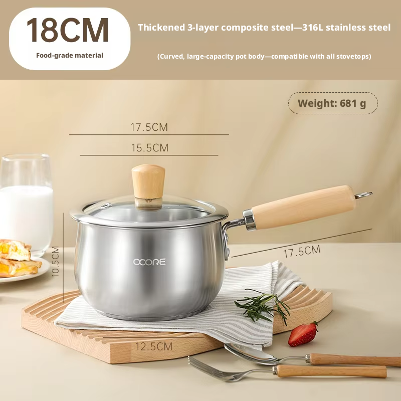 Pot à lait argenté 18 cm - véritable matériau 304