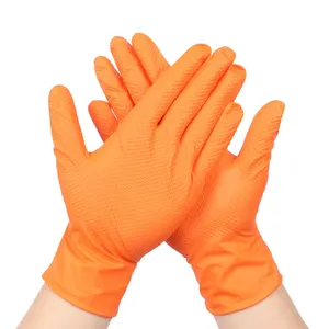 High quality diamond pattern orange nitrile gloves 100 pcs per box