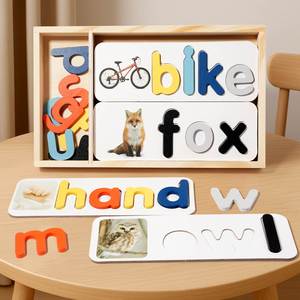 Jeu d'orthographe en bois : Jouets de construction de mots CVC et puzzle de phonétique pour la lecture précoce et la reconnaissance des lettres - Product Image 4