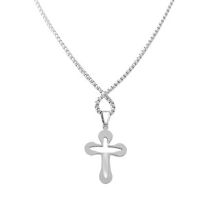 <b>Titanium</b> Steel Hollow Cross Pendant Geometric Design Christian Religious Men's Necklace Everyday Wear - Product Image 2