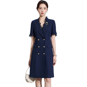 Korean Style Double Breasted Mid Length Dress With Lace Trim Office Wear Breathable Tummy Control Shapewear For Women - Product Image 5