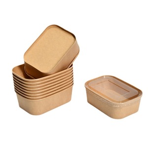 Boîte alimentaire carrée en papier kraft jetable avec couvercle, boîte bento rectangulaire, boîte à salade, emballage à emporter pour la maison - Product Image 4