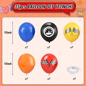 Rennwagen-Ballon 12 Zoll Blau Gelb Orange Karierte Flagge Auto-Ballons Jungen Rennautos Geburtstag Abschlussfeier Babyparty Hintergrund - Product Image 2