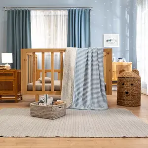 Manta para Bebé Siberia Cuna Azul Vianney, a Rayas, de Algodón Orgánico, Ecológica, Tejida, Rectangular, para las Cuatro Estaciones - Product Image 3