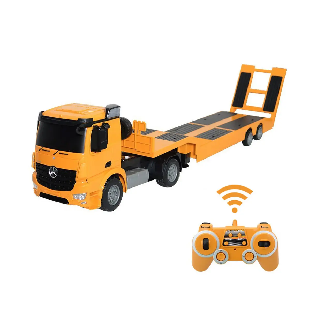Camion RC télécommandé avec semi-remorque à plat détachable-Tracteur d'ingénierie pour enfants avec effets sonores et lumineux