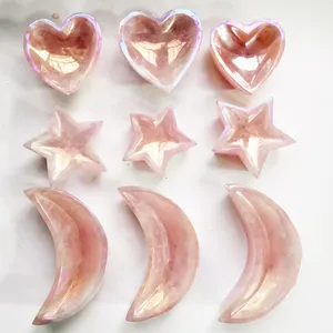 Factory Customized Wholesale Natural Crystal Bowls Moon And Star Heart Shape Aura Rose Quartz Bowl for Decoration Gift