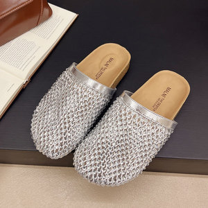 Women's Summer Outdoor Closed Toe Lightweight Anti-Slip Slippers with Rhinestone Decorated <b>Flat</b> <b>Sandals</b> - Product Image 5