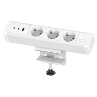 Pince de bord de bureau en alliage d'aluminium personnalisée avec prise électrique et charge rapide Type-C 65W, multiprise 10A