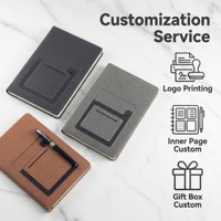 Carnet de notes professionnel personnalisé A5 en cuir PU, couverture rigide, avec poche pour téléphone, porte-cartes, attache pour stylo, impression de logo
