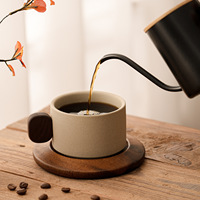 Ensemble de tasses à café en céramique de style vintage avec motif floral, mug à thé avec sous-verre en bois, cadeau pour les clients avec logo
