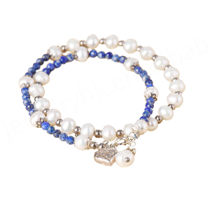 925 <b>Solid</b> Sterling <b>Silver</b> Beaded <b>Bracelet</b> High Quality Natural Lapis Heart GIA Certified for Wedding Engagement Anniversary - Product Image 1