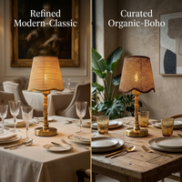 Lampe de table de luxe sans fil à LED rechargeable, design vintage en bambou, pour l'hôtellerie, les restaurants, les mariages et la décoration d'événements