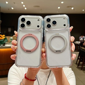เคสโทรศัพท์กันกระแทกใสพิเศษสำหรับ iPhone 18 17 16 15 14 Pro Max พร้อมขาตั้งโลหะแม่เหล็กหมุนได้ 360 องศา - Product Image 1