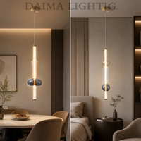 Luminaire suspendu décoratif moderne, tube lumineux torsadé, verre artistique ambre fumé, finition or, lampe de salle à manger, lampe d'îlot de cuisine, lampe de plafond