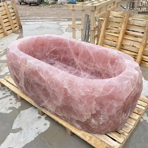 Baignoire autoportante moderne en quartzite naturel rose Cammy Stone, en marbre cristallin, sur mesure pour appartement et villa - Product Image 5