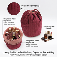 Sac à cordon cylindrique personnalisé en velours et flanelle matelassé, grande capacité, pour cosmétiques, maquillage et articles de toilette, idéal pour les voyages