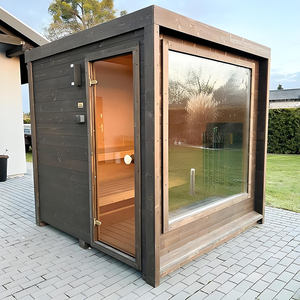 Sauna en bois massif noir pour 2 à 4 personnes, porte entièrement vitrée, bancs à 2 niveaux, relaxation en plein air, spa - Product Image 5