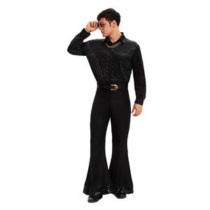 Pantalones de Campana de Halloween, Peluca, Top, <span class=keywords><strong>Disfraz</strong></span>, Poliéster, Discoteca de los 70, Hippie, <span class=keywords><strong>Disfraz</strong></span> Nostálgico de los 80 para Hombre - Product Image 5