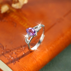 Bague en argent 925 avec pierre précieuse améthyste ovale de 5*7mm de haute qualité, pierres naturelles réglables, bijoux fins pour femmes - Product Image 2