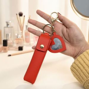 Pu Leather Lip Gloss Holder Keychain with Mirror Rose Red Heart Shape Mirror <b>Lipstick</b> Case <b>Lipstick</b> Treatment Keychain - Product Image 1