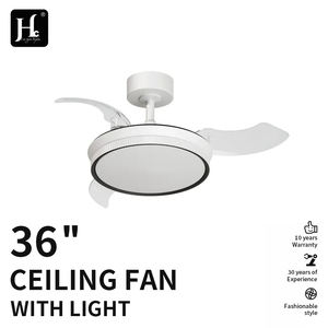 Ventilateur de plafond LED 36 pouces, corps métallique moderne avec abat-jour en acrylique, pales rétractables et pliables, télécommande pour la maison et le bureau - Product Image 2