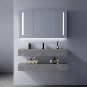 Modern light luxury bathroom cabinet <b>wall</b>-mounted double-layer slate washbasin hotel bathroom smart <b>mirror</b> cabinet - Product Image 1