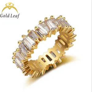 金叶精美低价925银订婚戒指花式切割白色立方氧化锆宝石戒指派对