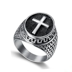 Men's Cross <b>Ring</b> <b>Titanium</b> Steel Polished Punk Style Gift Jewelry - Product Image 1