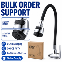 Robinet de cuisine flexible à col de cygne en acier inoxydable 201, mitigeur d'évier à double jet pour importateurs, distributeurs, fourniture OEM ODM