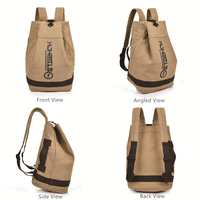Sac de voyage cylindrique rétro en toile haute densité avec cordon de serrage, idéal pour la randonnée et les activités de plein air