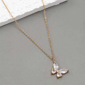 Kalung wanita liontin berlian kupu-kupu kalung berlapis emas sederhana mode kustom grosir - Product Image 3